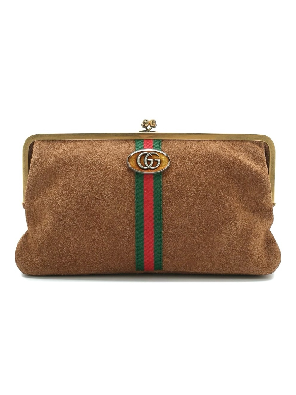 •••SOLD•••Auth Gucci Ophidia Kisslock Frame Clutch Suede Medium In Brown - Picture 3 of 17
